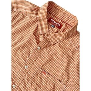 SIMMS Men's Size XXL Button Down Shirt Long Sleeve Fishing Orange Plaid